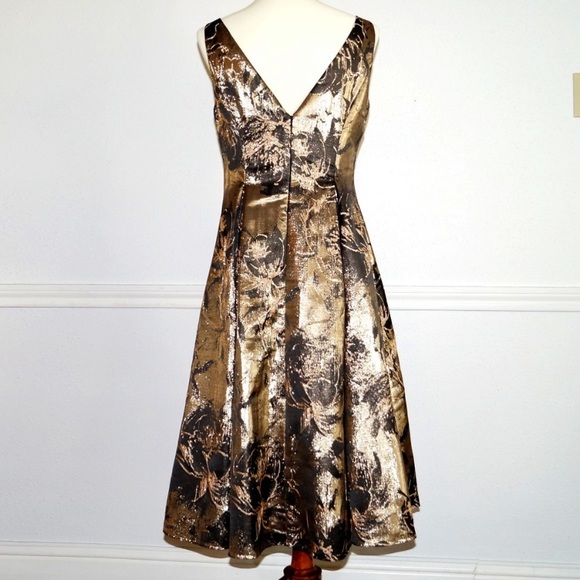 Aidan Mattox Black and Gold Rose Brocade Dress - Picture 5 of 9